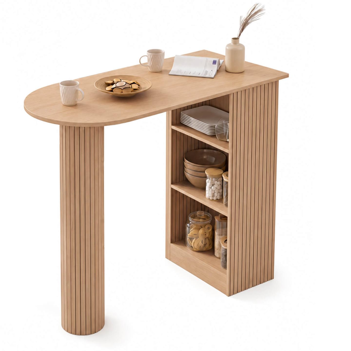 IDMarket - Table de Bar Juliette 2 à 4 Personnes Effet Lattes tasseau Bois