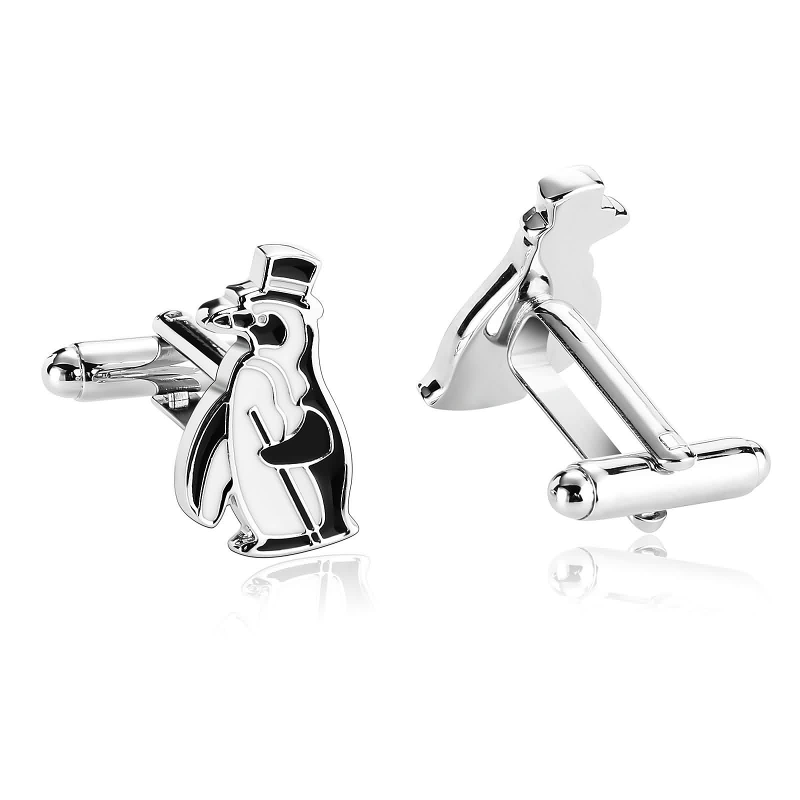 MusihyPersonalized Cuff Links Mens, Penguin Mens Cufflinks Dad Black Cufflink Shirts for Men Stainless Steel Cufflinks Men's Suit Accessories