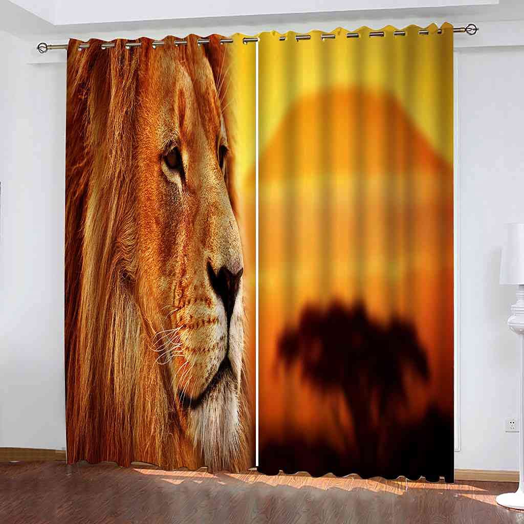 Rideau thermique et phonique occultant à oeillets - Lot de 2 rideaux salon anti-bruit lion