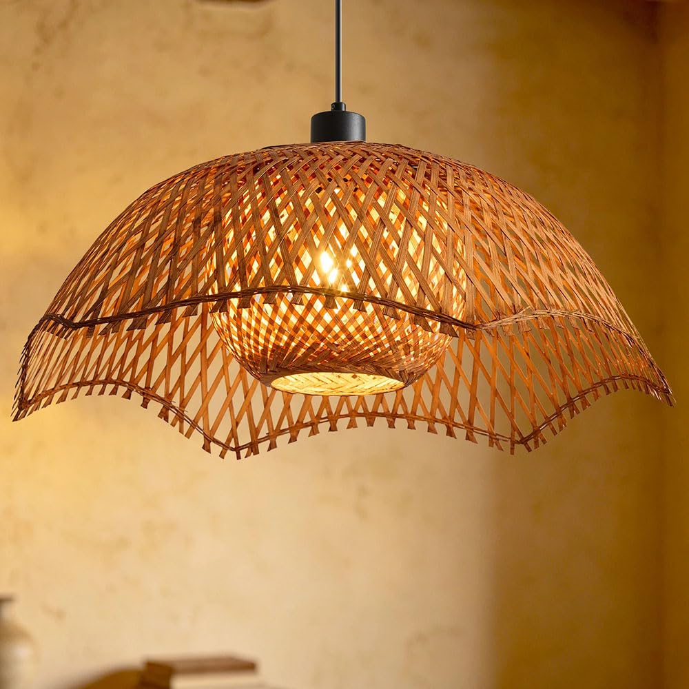 Żyrandole Bambusowe W Stylu Boho, Duża Lampa Wisząca Z Rattanu 20,4 Cala, Oświetlenie Sufitowe Z Ręcznie Tkanym Abażurem Bambusowym Do Jadalni, Salonu, Sypialni (beżowe)