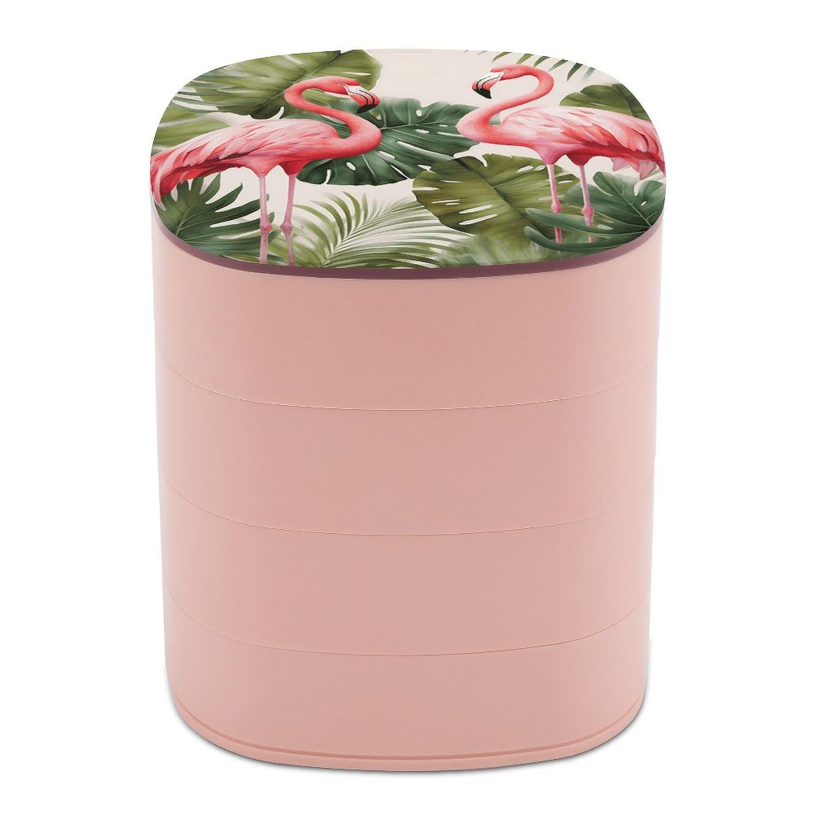 JTREHY Flamingo Palm Trees Leaf Jewelry Box 4-Layer Covered Rotating Jewelry Storage Box Large Capacity Storage Boxes Portable Jewelry Case for Bracelets Earrings Necklace