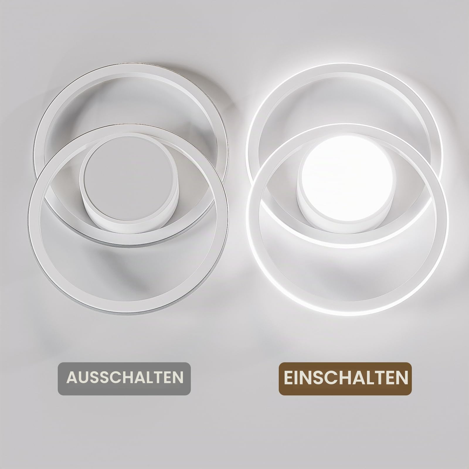 LQWELL Modern Led Deckenleuchte, LED Deckenlampe 48cm, 2-Ringe Design, 62W 6500K 6950LM IP44 Wasserfest Schlafzimmerleuchte Wohnzimmerleuchte aus Metall+Acryl als Badezimmer Küche Keller Büro