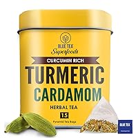 Vista 4 de BLUE TEA Té de moringa de cúrcuma + té Ashwagandha de cúrcuma + té de cardamomo de cúrcuma Paquete combinado 18 bolsitas de té ecológicas