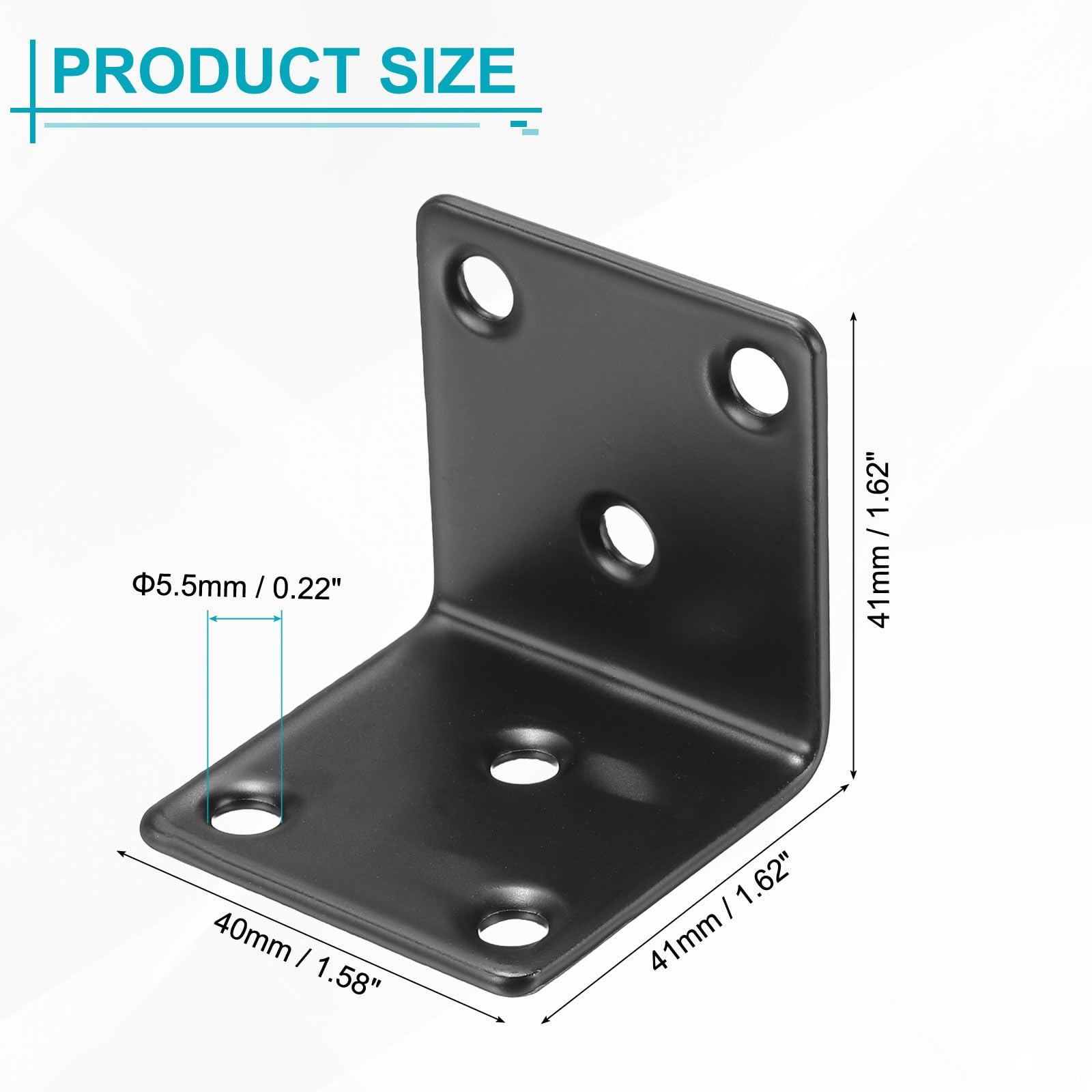 sourcing map Set da 24 staffe angolari in metallo, staffe ad angolo retto con viti per mensole in legno, nero, 4,1 x 4 x 4,1 cm
