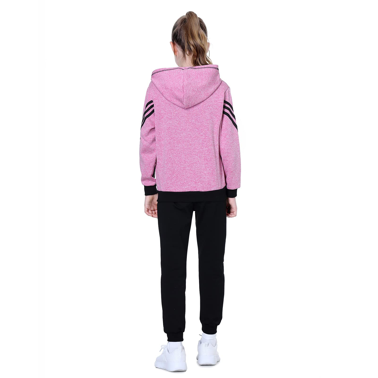 LPATTERN Dziecięcy dres treningowy dla dziewczynek 2/3 szt., zestaw sportowy do joggingu, koszulka + bluza + spodnie sportowe dres do joggingu, różowo-czerwony (3 szt.), 140/9-10 lat