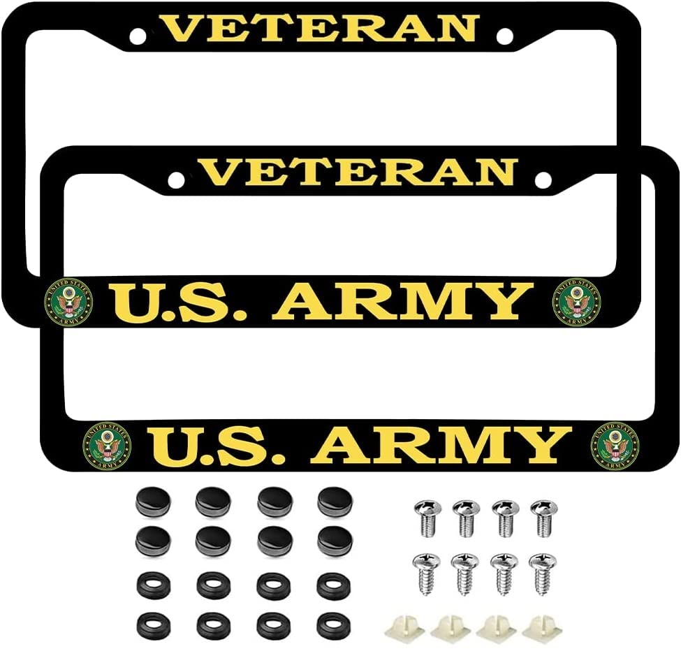 2 PCS for US Army Veteran License Plate Frames Matte Black Aluminum Veteran License Plate Holder License Plate