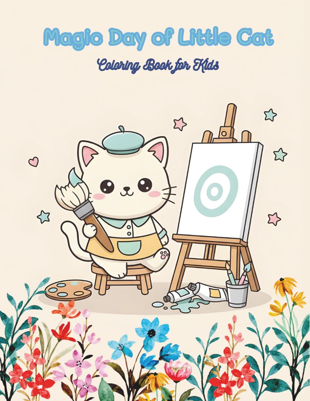 Magic Day of Little Cat: Kawaii Kitty Coloring Book for Kids Ages 4-8: Adorable and Simple Kitten Illustrations for Toddlers and Children.