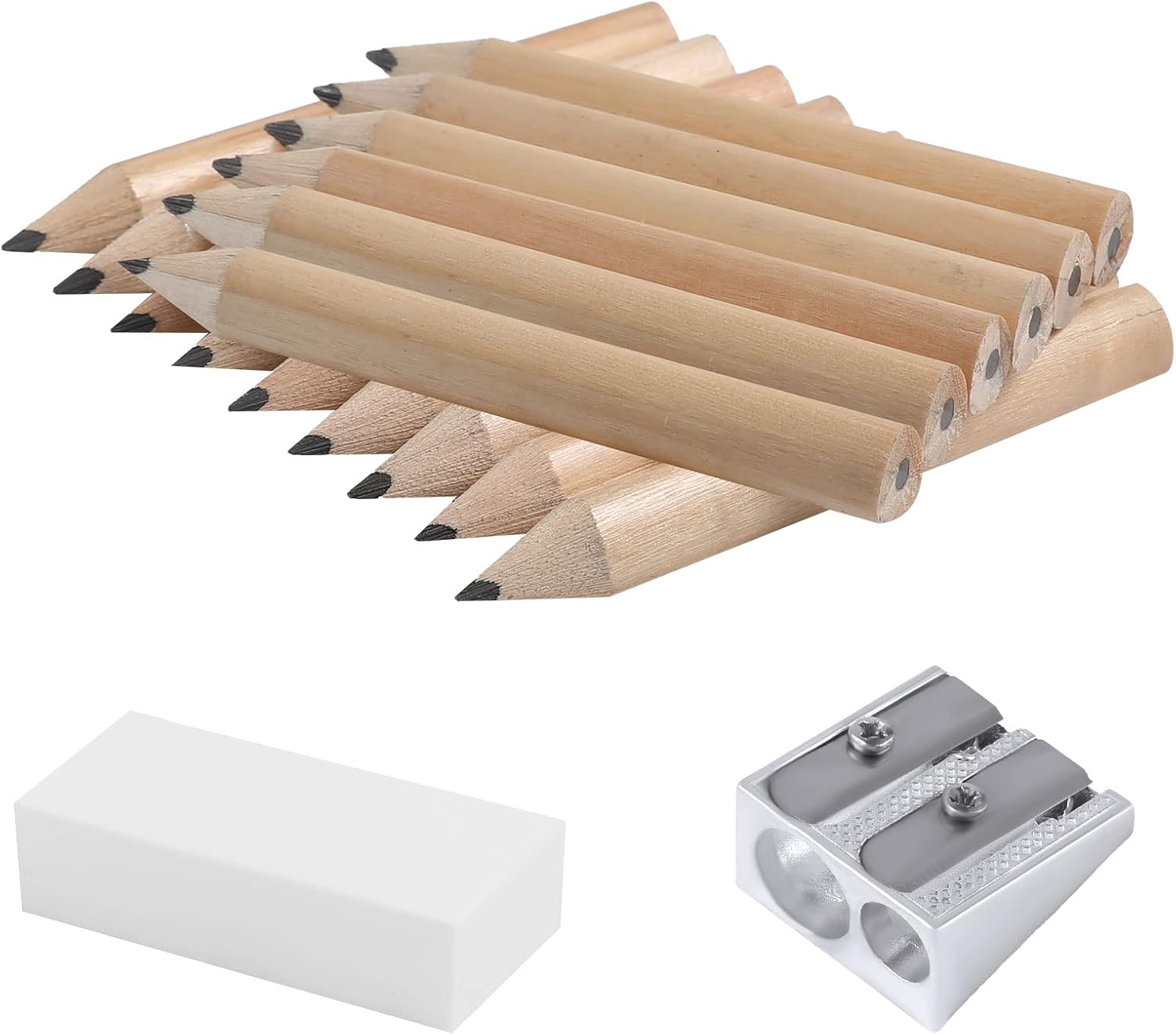 AIEX 15pcs Short Pencils, 3.5 Inch/ 8.8cm Mini Wood Half Pencils HB Graphite Fat Pencils for