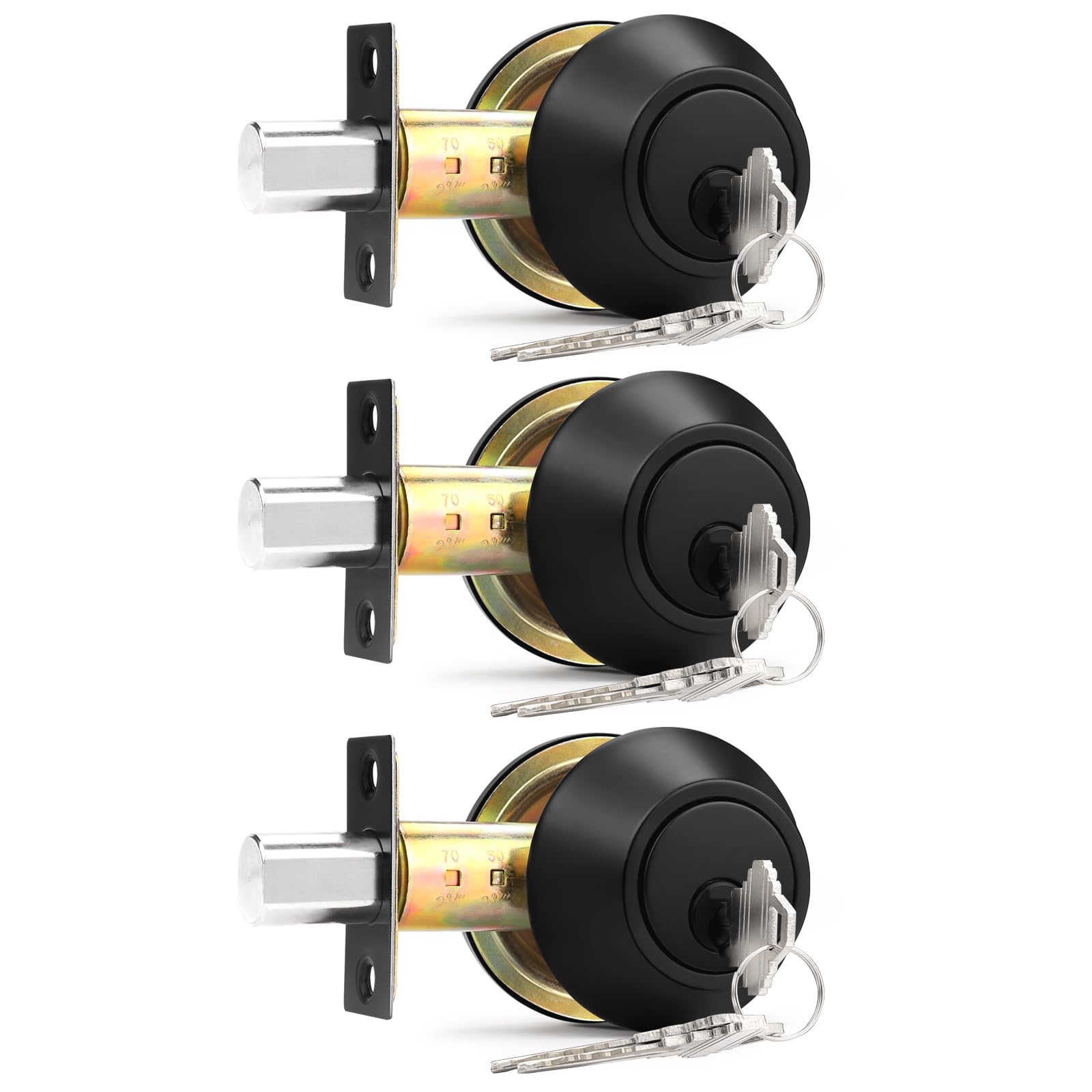 Serrure ronde noire double cylindre Probrico lot de 3 verrous de porte à clé