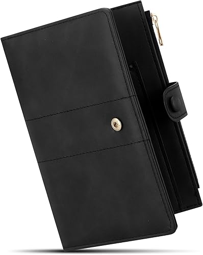 RFID Leather Passport Holder for Men – Travel Wallet with Zipper & Card Slots, Slim Passport Cover for Family Travel Essentials (Black)
