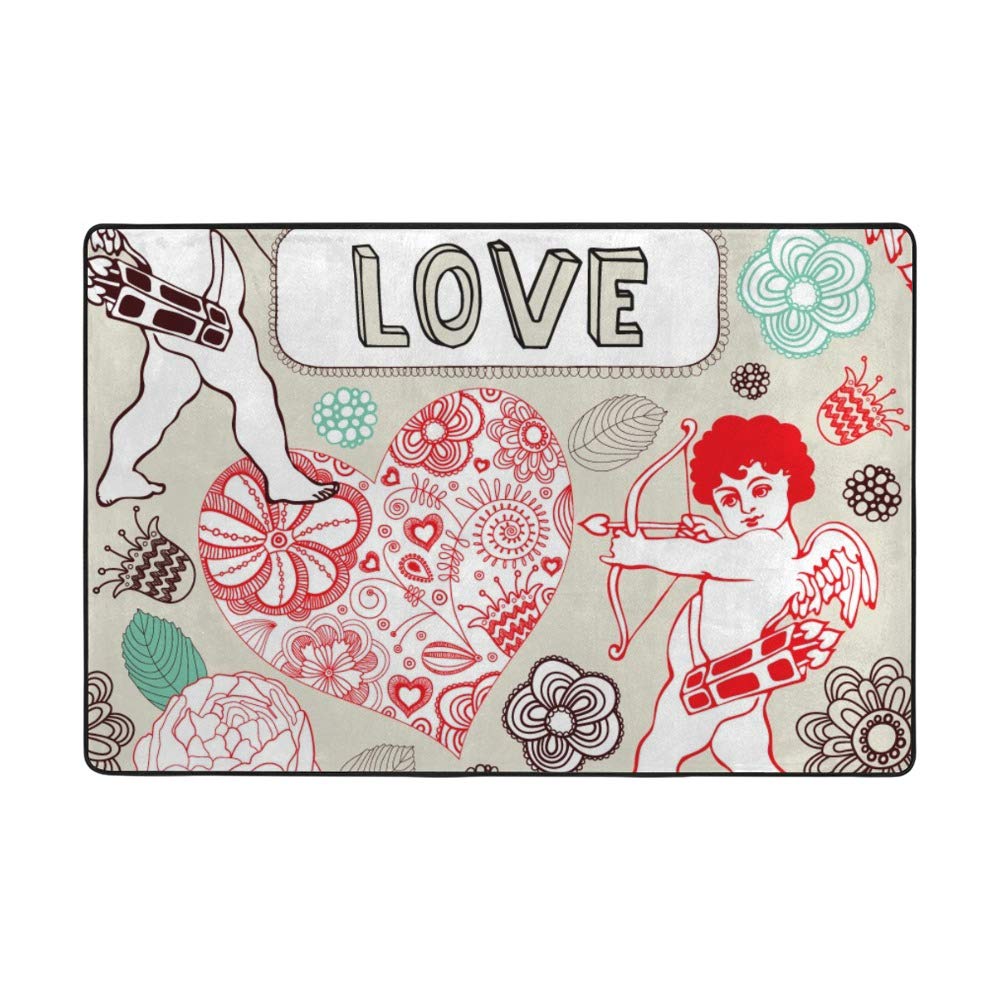 Tapis salon velours corail Ruchen Cupidon 183x122 cm, grand tapis maison love chérubin