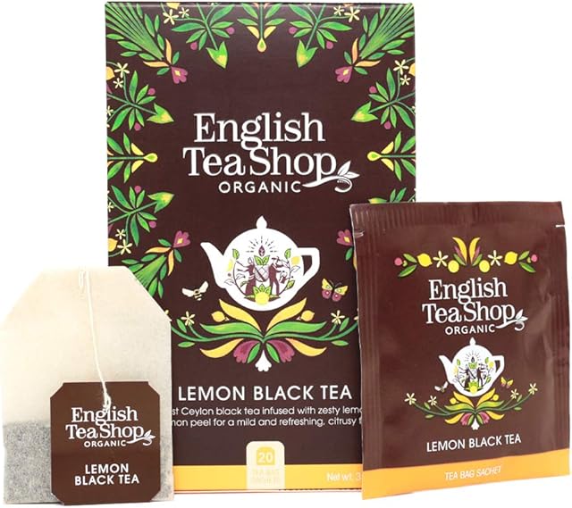 English Tea Shop Organic Lemon Black Tea - 20 Tea Bag Sachets, 35 g