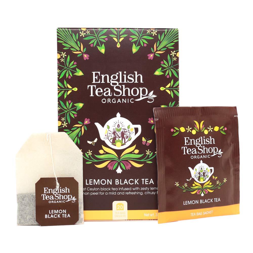 English Tea Shop Organic Lemon Black Tea - 20 Tea Bag Sachets, 35 g
