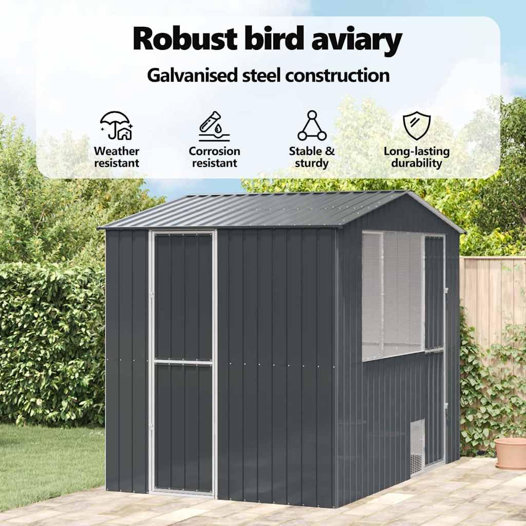 vidaXL Jaula para Aves Antracita 215 x 310 x 247 cm Acero Galvanizado, Jaula de Aves Outdoor de Antracita, Aviario Rectangular, Hogar Moderno, Amplio Espacio en Acero, Santuario para Mascotas