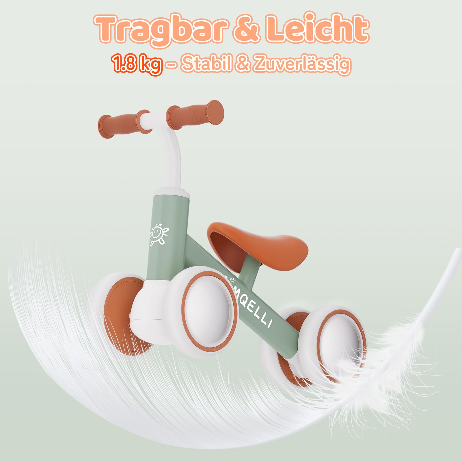 Kinder Laufrad ab 1 Jahr, Spielzeug für 10-24 Monate Baby Lauflernrad Fahrrad ohne Pedal mit 4 Rädern Laufräder für Jungen und Mädchen, Kleinkinder Erste Geburtstag Geschenk, Grün