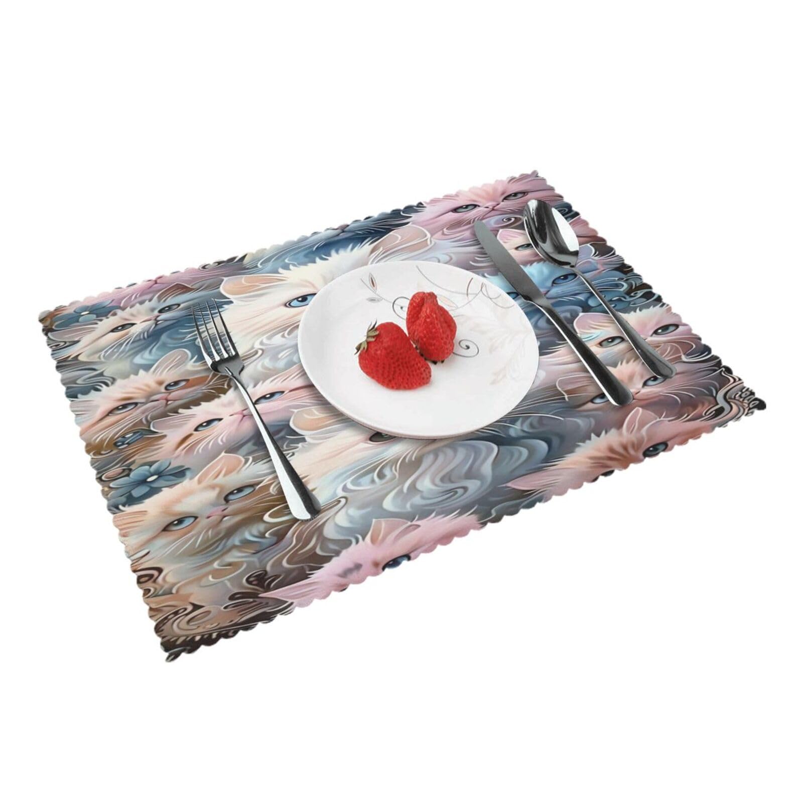 Cats Faces Pattern Placemats Set of 4 Print Table Mats Place Mats Table Decor for Kitchen Dining 12X18 in