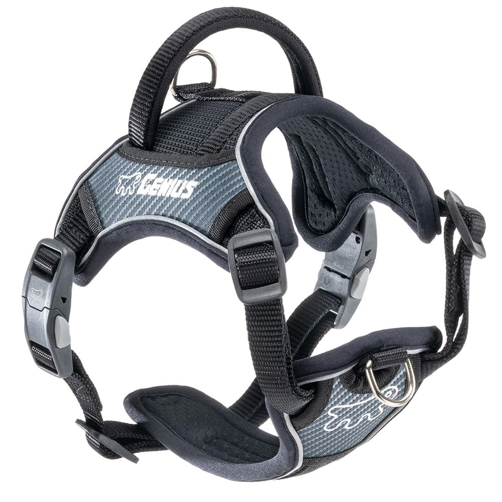 Ferplast GENIUS Small Size Dog Harness, Reflective, Breathable, Adjustable, Quick Release Magnetic Closure, Dog Harness, Soft Padding, Black