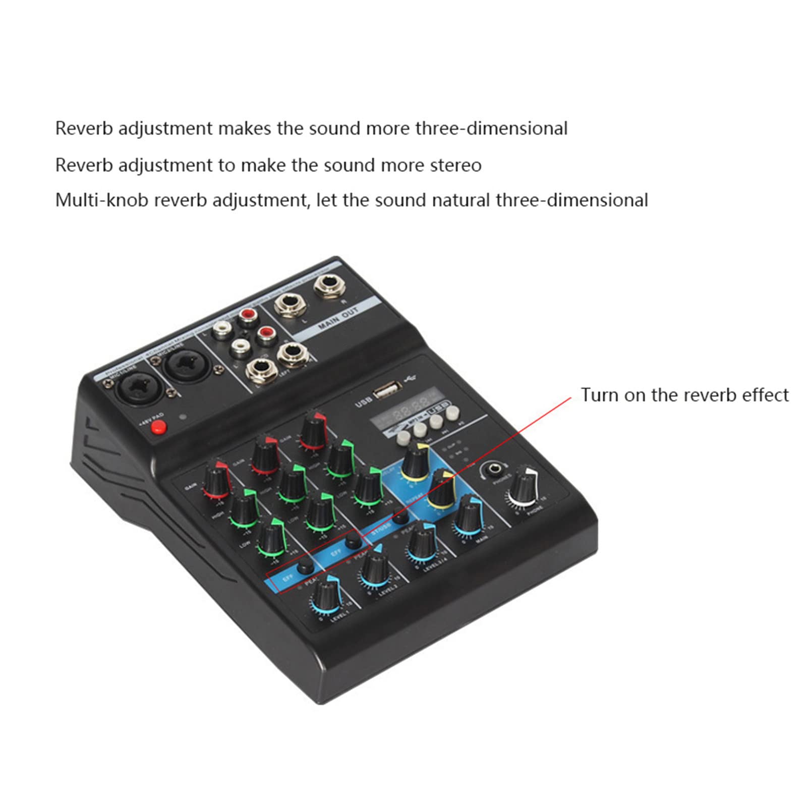 Miksery na żywo 4-kanałowy mikser audio Przenośna płyta dźwiękowa miksera DJ-skiego z interfejsem USB Bluetooth Efekty MP3 do nagrywania, grania, śpiewania