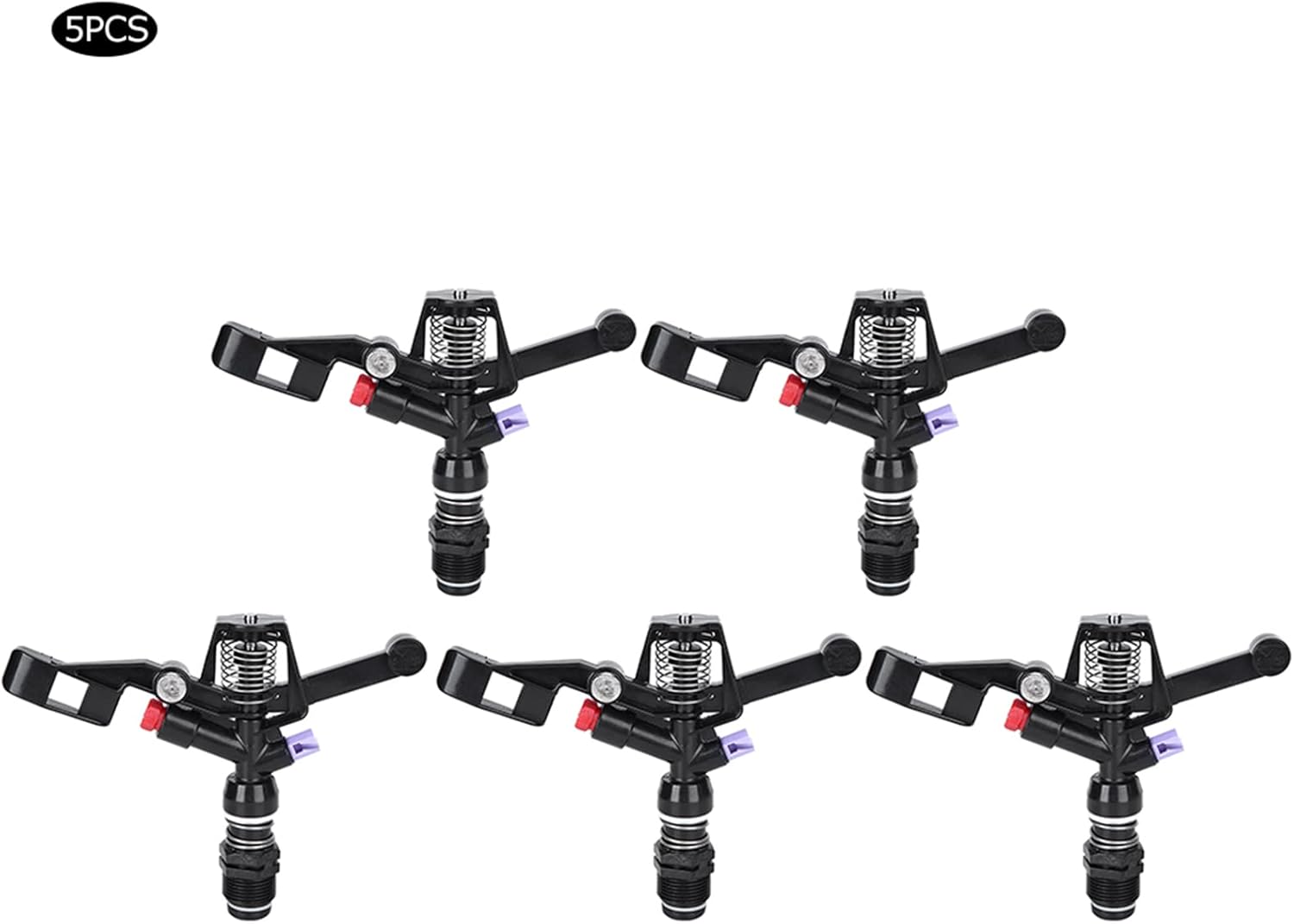 Haofy Impact Sprinkler, 5PCS Garden Impulse Sprinkler, 3/4in DN20 Male Thread, Black