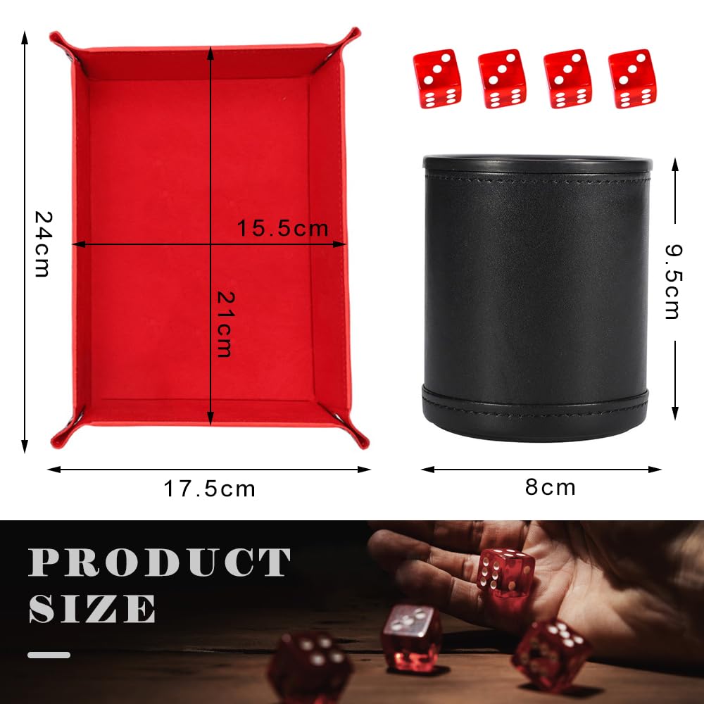 Cubilete Dados, Cubiletes Dado de Cuero, Taza Dados Profesional Tranquilo con 1 Bandeja Dados Plegable 5 Dados para Juegos de Dados, Cubiletes Dados Portátil para Fiesta Bar Viaje Cámping