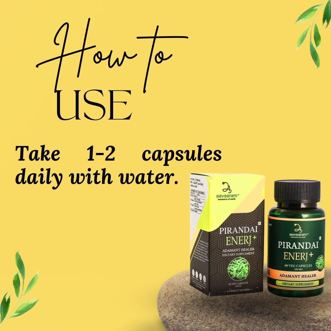 Pirandai Capsule 500mg - 60 Nos - Vegetarian Capsule & Non GMO - Hadjod Capsule - Veld Grape - Cissus Quadrangularis 3