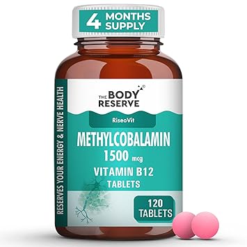 THE BODY RESERVE Vitamin B12 Tablets 1500 mcg as Methylcobalamin Vitamin B12 Supplements for Men & Women -120 Veg tablets (4 Months Supply Pack) - image, photos