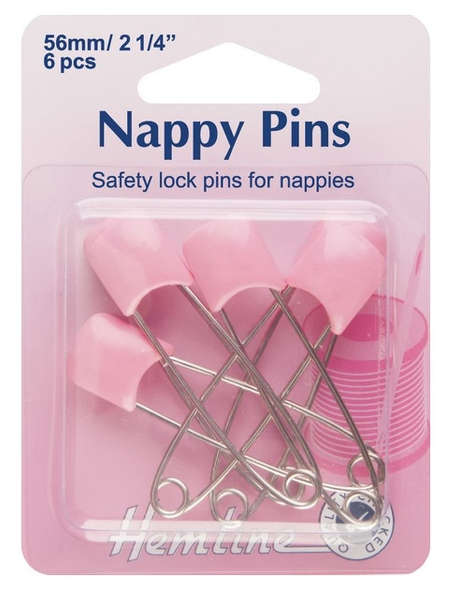 Hemline Pink Baby Nappy Diaper Safety Pins With Safety Lock & Push In Heads 56Mm 1/4 Inch