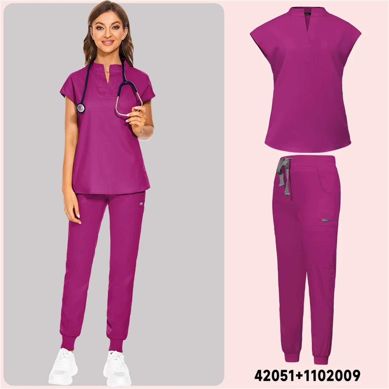Uniforme Sanitario Unisex Uniformes médicos Ajustados for Mujer, Conjuntos de Uniformes, Accesorios for Enfermeras, clínicas dentales, Mascotas(Pink,XXL)