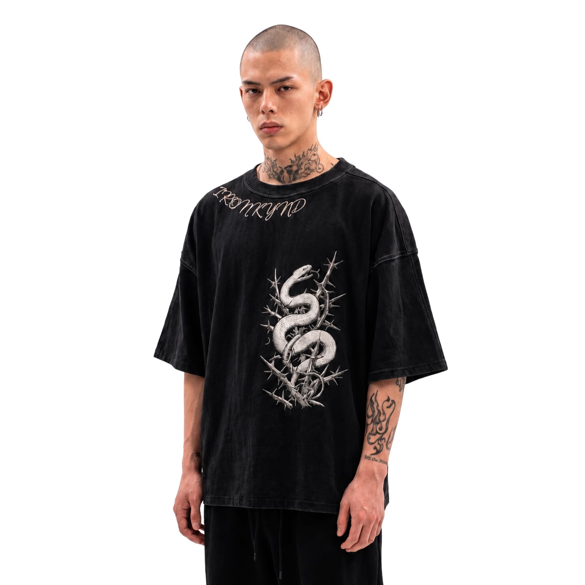 Ascend Men's Acid Wash Oversized T-Shirt | 240 GSM Premium Cotton Box Fit Graphic Printed Tee | Drop Shoulder Half Sleeve Round Neck Heavyweight Streetwear Casual T-Shirt for Men-picture-12
