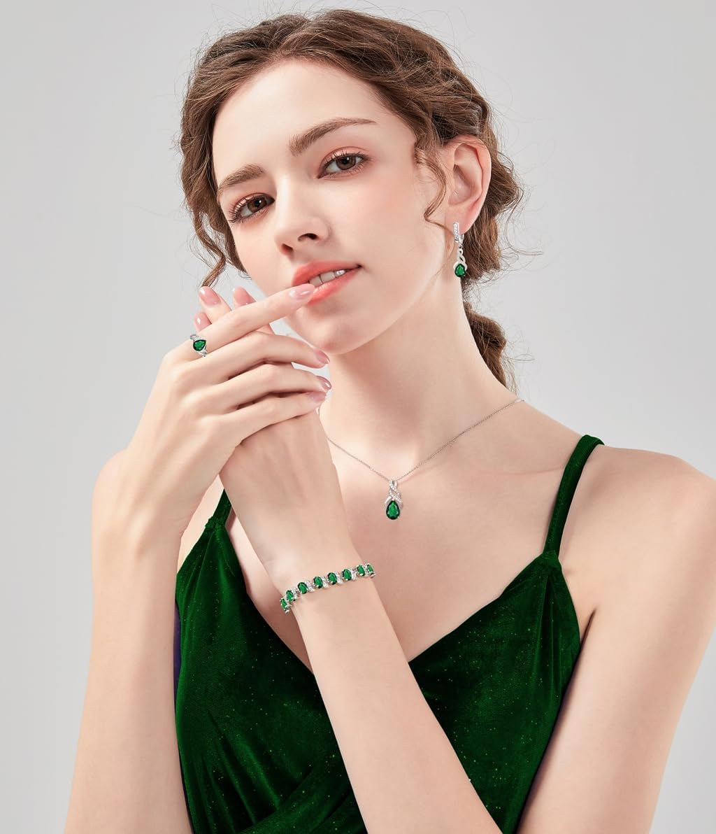 LMXXVJ Jewelry Set for Women,Teardrop Cubic Zirconia Necklace Earrings Adjustable Ring Bracelet Jewelry Set Formal Jewelry Gift - Image 2