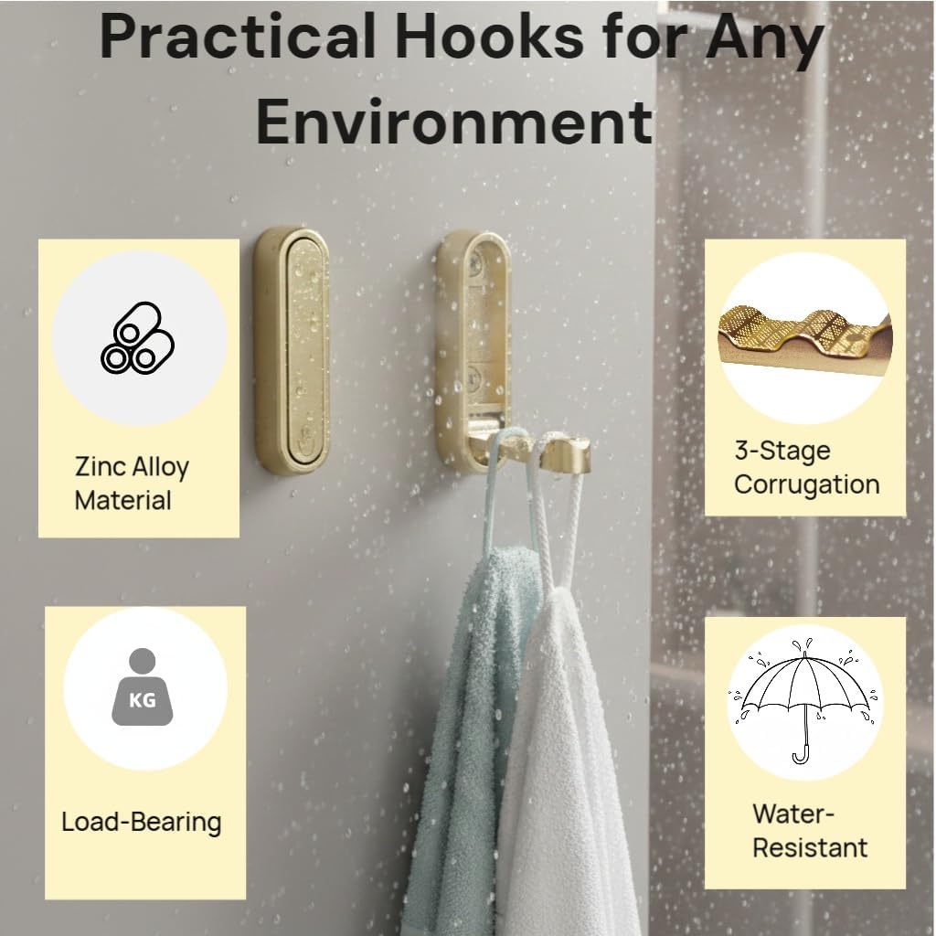 Wall Hooks for Hanging, Foldable Coat Hooks Heavy Duty, Gold Closet Hooks for Bathroom Home Storage - 4Pcs Gold
