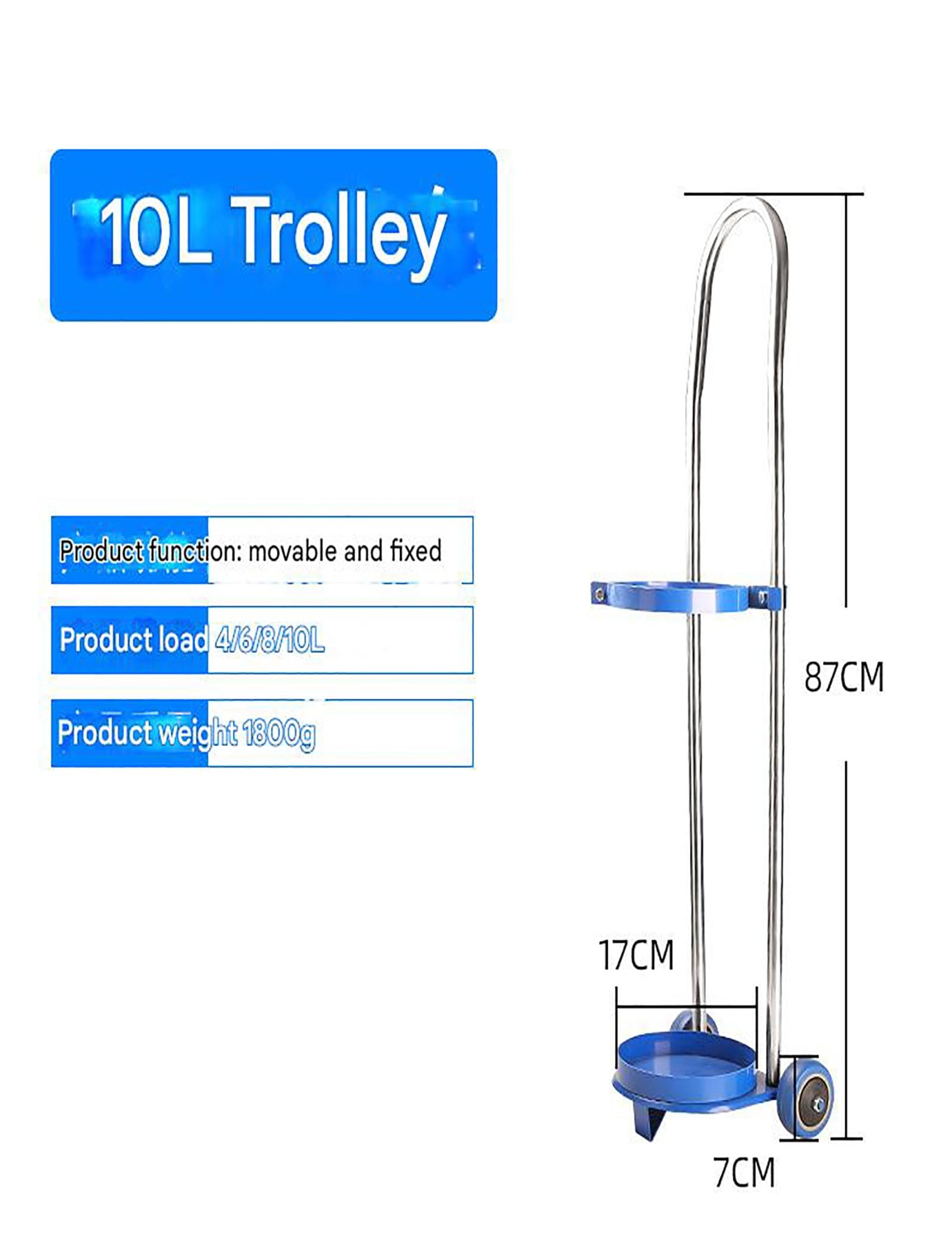 Carro for tanque de oxígeno con altura ajustable y ruedas silenciosas, soporte for cilindros de gas, carro portátil de acero for cilindros de oxígeno, carro de transporte de oxígeno médico de 10 l