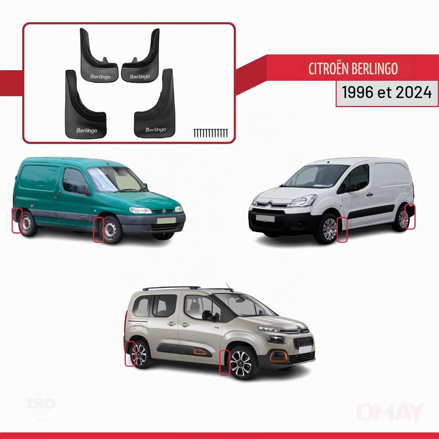RE&AR Tuning Compatible avec Citroen Berlingo 1996 Jeu de Bavettes Garde-boue Avant et Arrière de Voiture 4 Pcs Noir