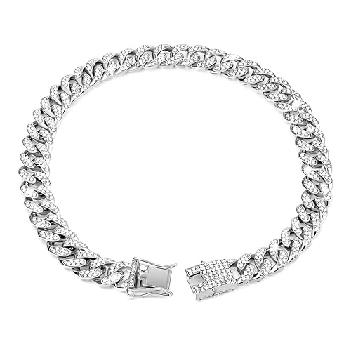 TDHLW Cadena de Perro Collar Cubano de Diamantes Collar de Cadena de Metal para Caminar con Hebilla Segura…