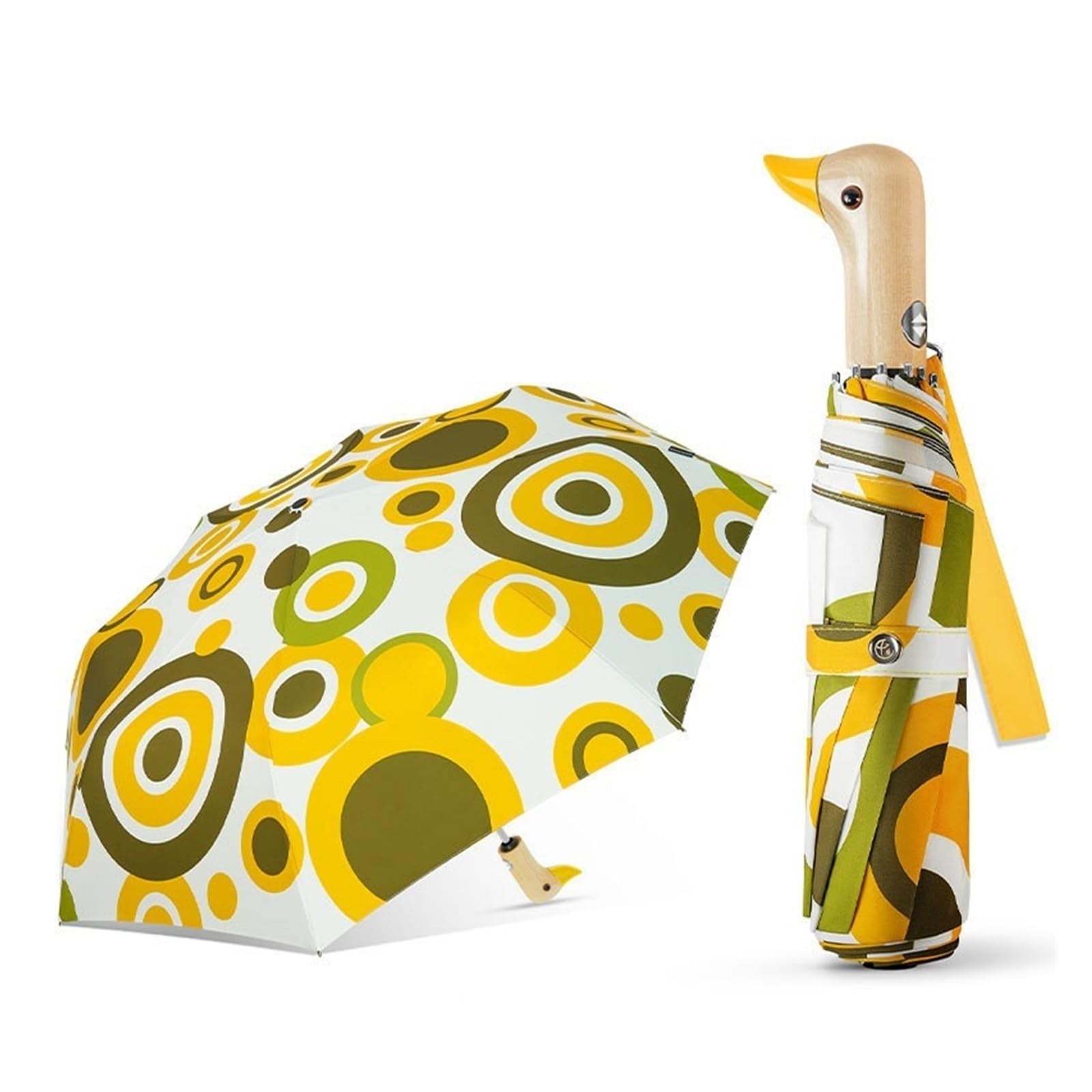 Kortran Women's Yellow Brown 1 Compact Duck Head Umbrella, Automatic Creative Wooden Handle Duck Umbrella, Ultra-Light Folding, Windproof(Yellow Brown)