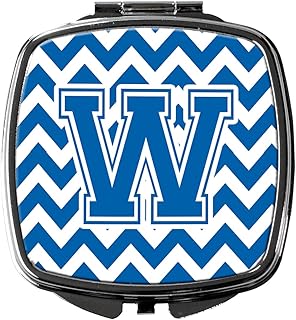 Caroline's Treasures CJ1056-WSCM Letter W Chevron Blue and White Compact Mirror Decorative Travel Makeup Mirror for Women Girls Gifts Pocket Makeup Mirror Folding Handheld