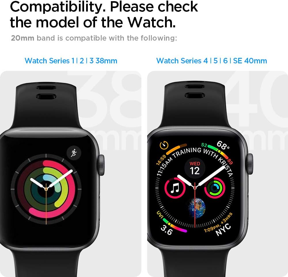 Spigen Silicone Fit Designed For Apple Watch Band Series 7 (41mm), Series 6/SE/5/4 (40mm) and 3/2/1 (38mm) - Black