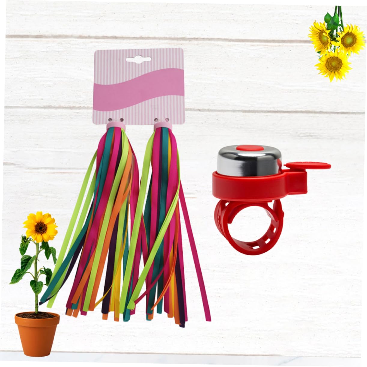 POPETPOP 2Pairs Bike Accessories Set with Streamers and Red Handlebar Bell Fun Decorations for Bicycles and Scooters Random Color Tassels