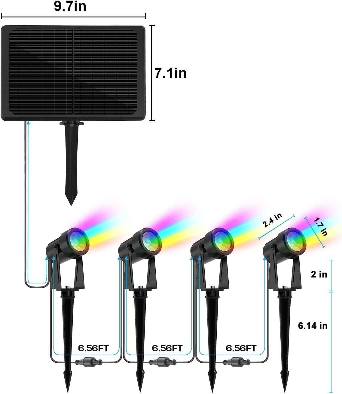 ZYAN Solar Landscape Spotlights Outdoor, Auto On/Off & IP65 Waterproof, LED Spot Lights for Garden, Pathway, Tree, Yard Warm White/RGB Color (Multi-Colored, 4 Pack)