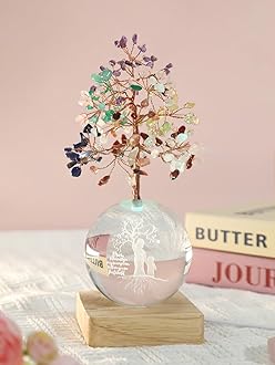 Crystal Tree of Life, 7 Chakra Healing Tree with Multicolor Night Light Crystal Ball for Meditation Relaxation, Spiritual Gift for Women, Mother (3D Mom & Kid Figurines)