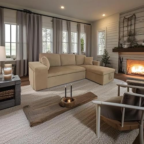 Direct Furniture Suppliers STANFORD 3 Seater L Shape Corner Sofabed in Beige Taupe