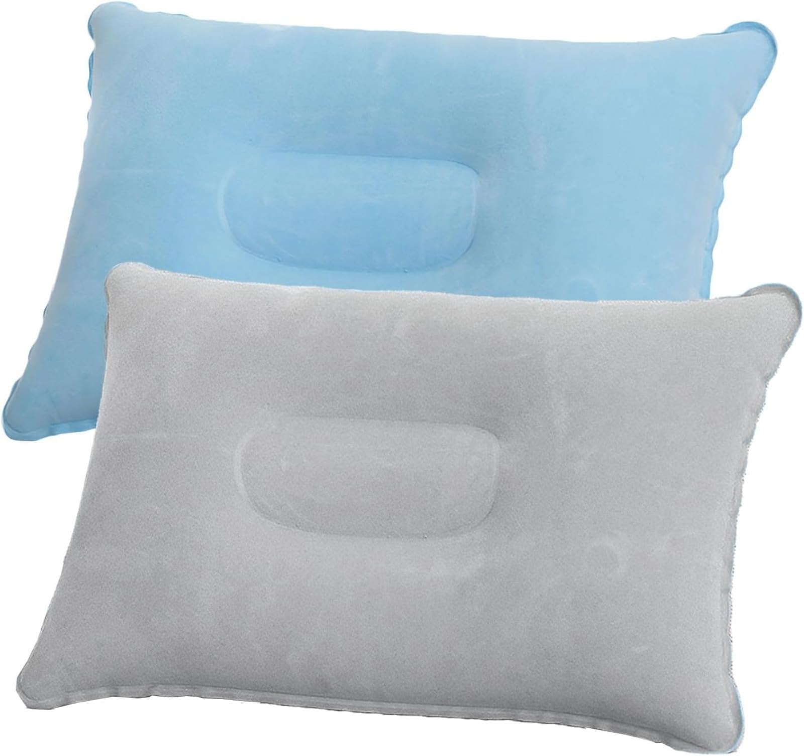 Lot de 2 coussins gonflables doux floqués pour le camping, les voyages, la pêche, résistant à l'eau, portable pour la plage, la voiture, l'avion, le bureau