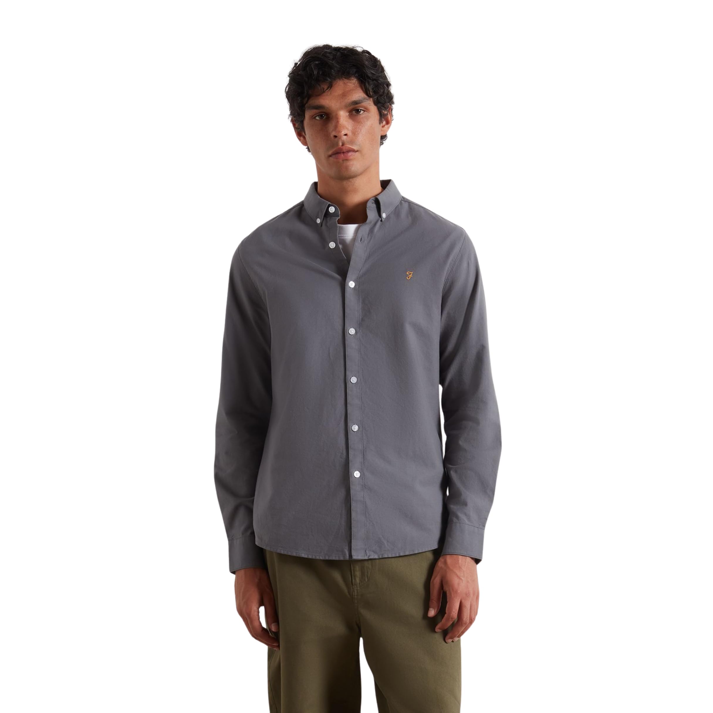 Farah Grey Brewer Organic Cotton Oxford Shirt - S