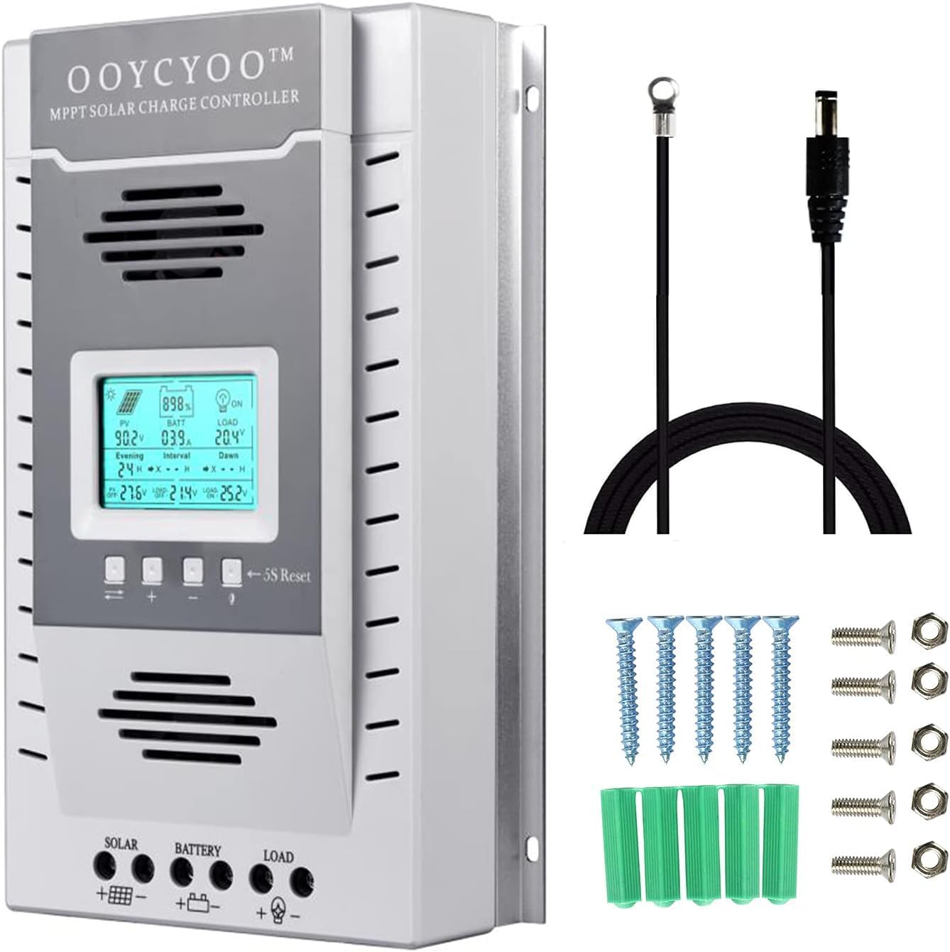 Controlador solar MPPT de 100 amperios, entrada de 100 V, batería de litio LiFePO4 (plomo ácido AGM), voltaje de entrada máximo 100 V, potencia 1300