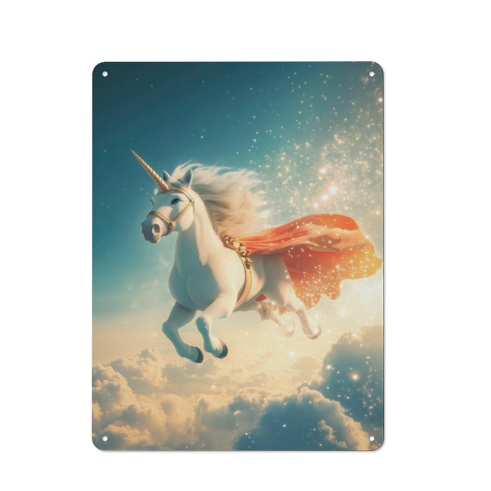Flying Unicorn with Cape Metal Wall Plaque 40x30cm, Everyday Small Space Decor for Flat, Dorm Room, Lounge Or Cafe