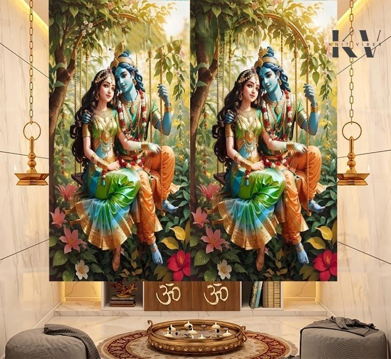 Image of 3D Printed God Curtians for Temple, Mandir Parde 4x5 feet Long Set of 1, Poojaroom Curtains for Puja ghar, Home Temple, 5 ft Window Size