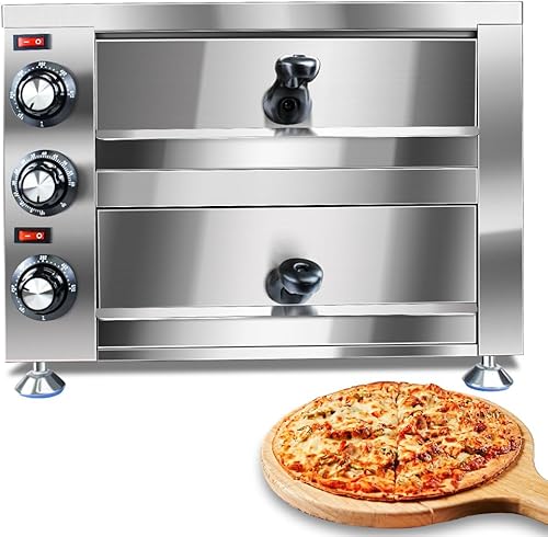 Generic YOOKTEN - Horno eléctrico de pizza para encimera, para interiores, comercial, para el hogar, acero inoxidable, horno de pizza de 2 niveles,