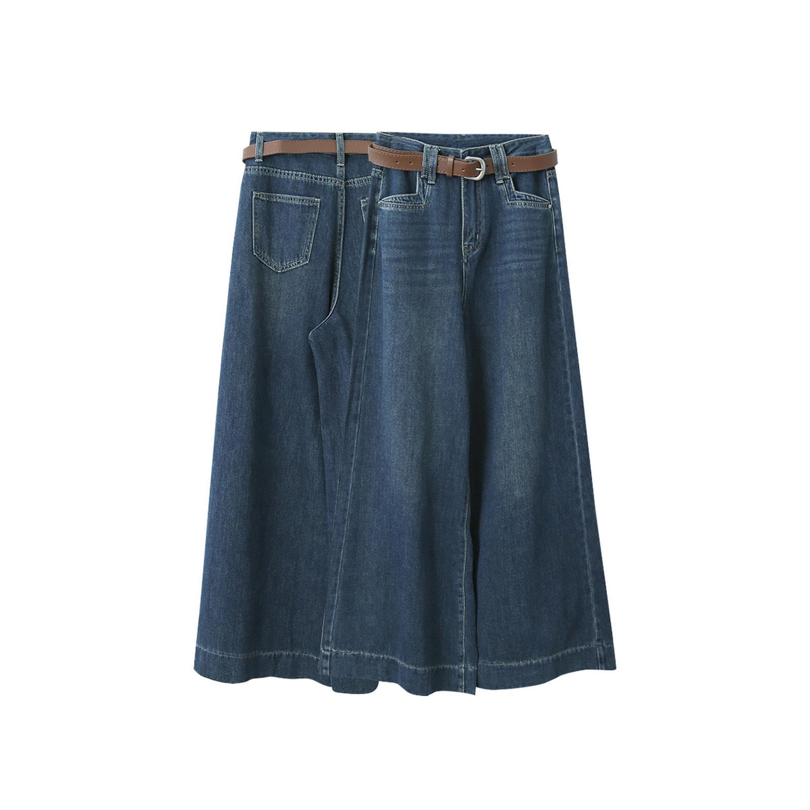 Pantalones Vaqueros de Tiro Alto y Pierna Ancha para Mujer, Holgados y Rectos - Azul ámbar - M