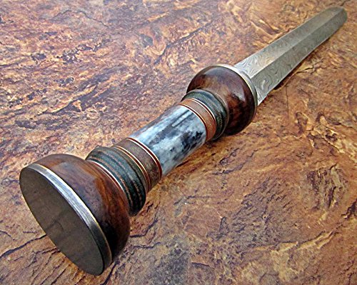SW-149, Handmade Damascus Steel 25 Inches Sword Walnut Wood & Colored Bone Handle with Damascus Steel Guard (SW-149)