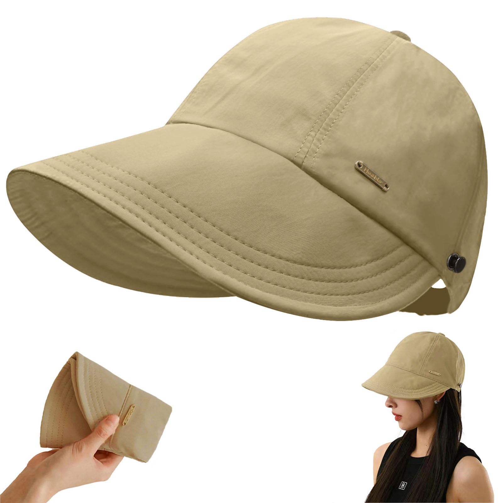 huablo]UPF 50+Womens Sun Hat UV Protection Hiking Fishing Hats Wide Brim Hat Adjustable Ponytail Packable Sun Cap-image-24